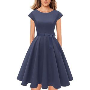COCKTAIL Party Dress with Pockets - Navy Blue